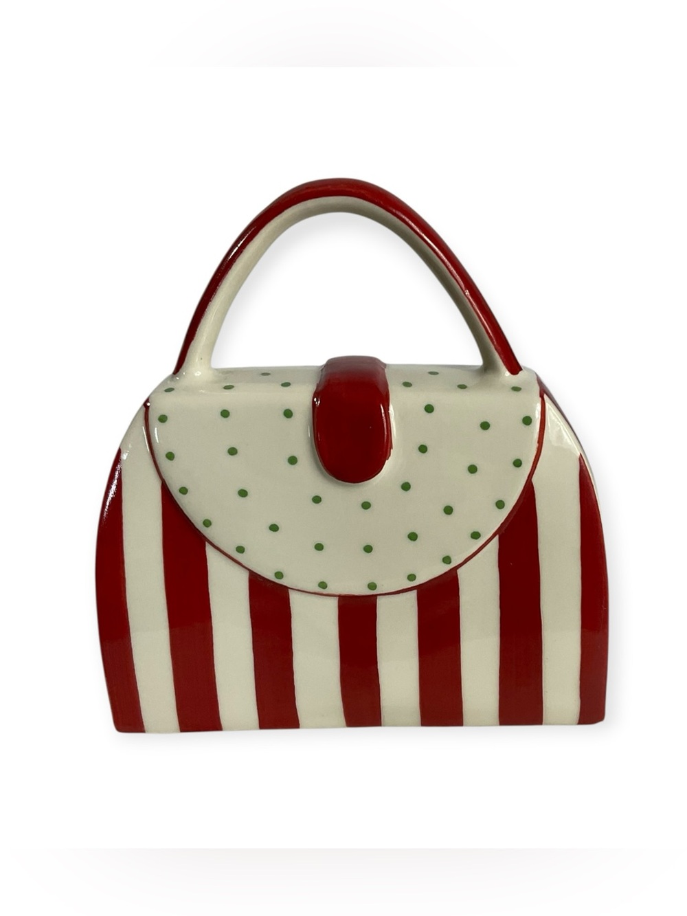 Andrea by Sadek Porcelain Purse Coin Bank Red White Striped Handbag #17650